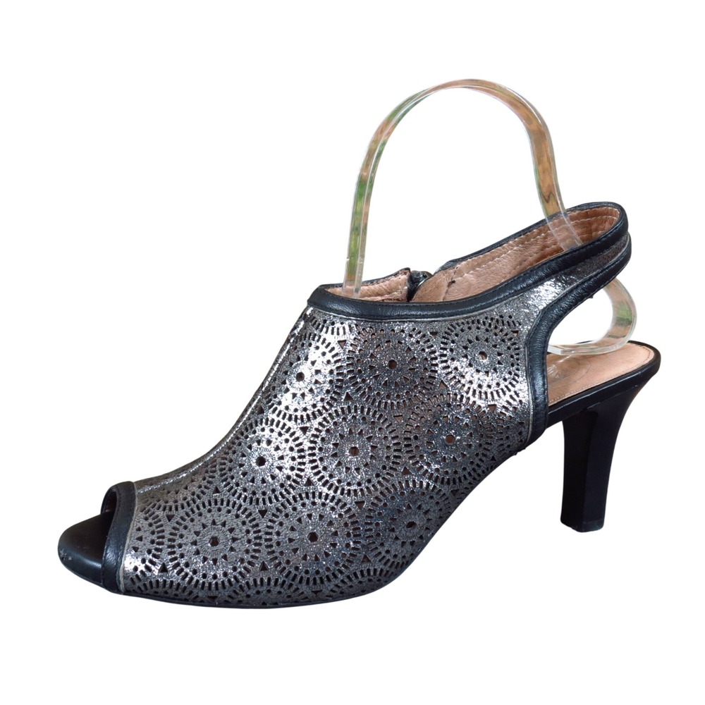 Nurture Women Slingback Peep Toe Shootie Size 9M Dress Evening Metallic Silver
